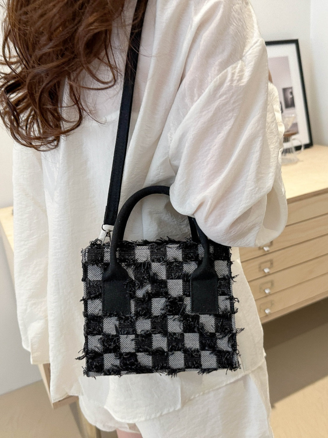 Checkered Denim Handbag - MONLANE