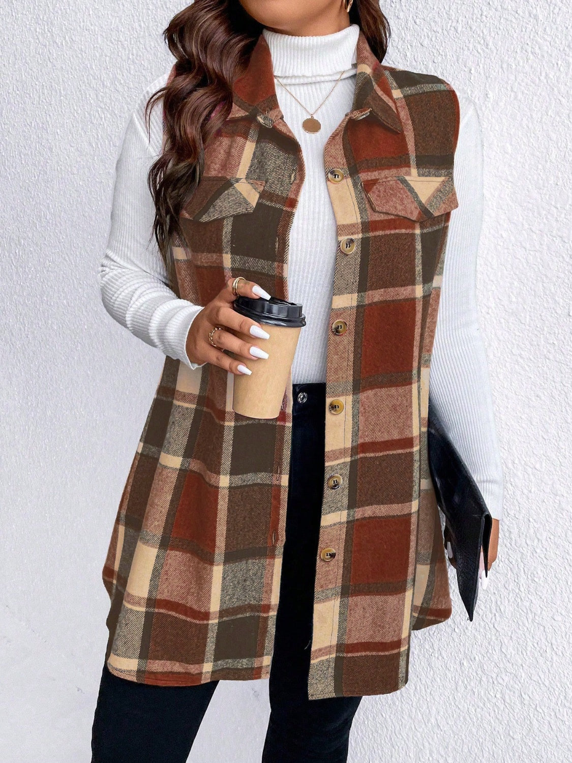 Plus Size Button Up Vest Coat
