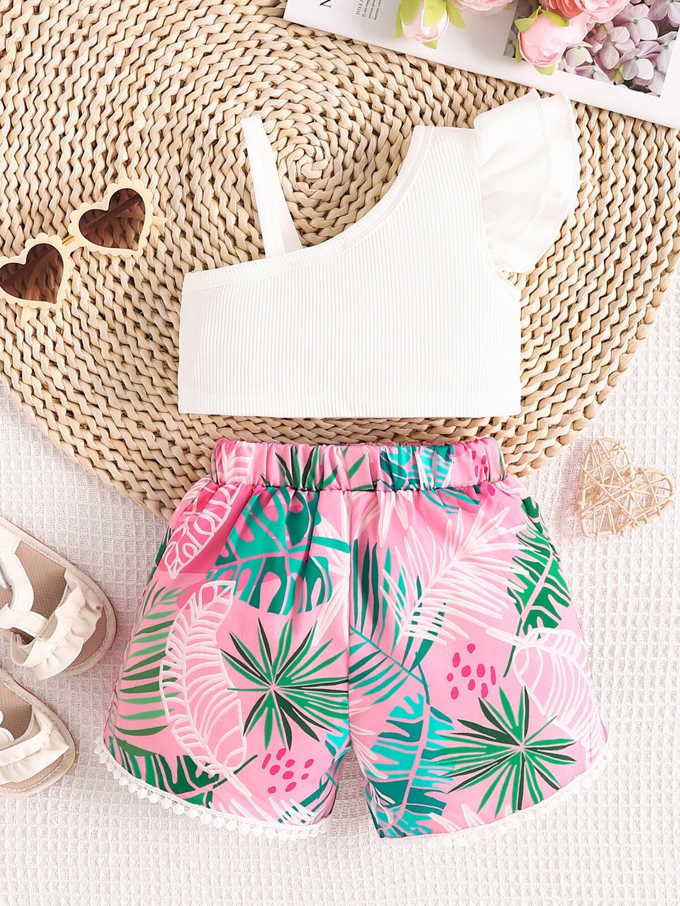 Children's Asymmetrical Neck Top & Shorts Set