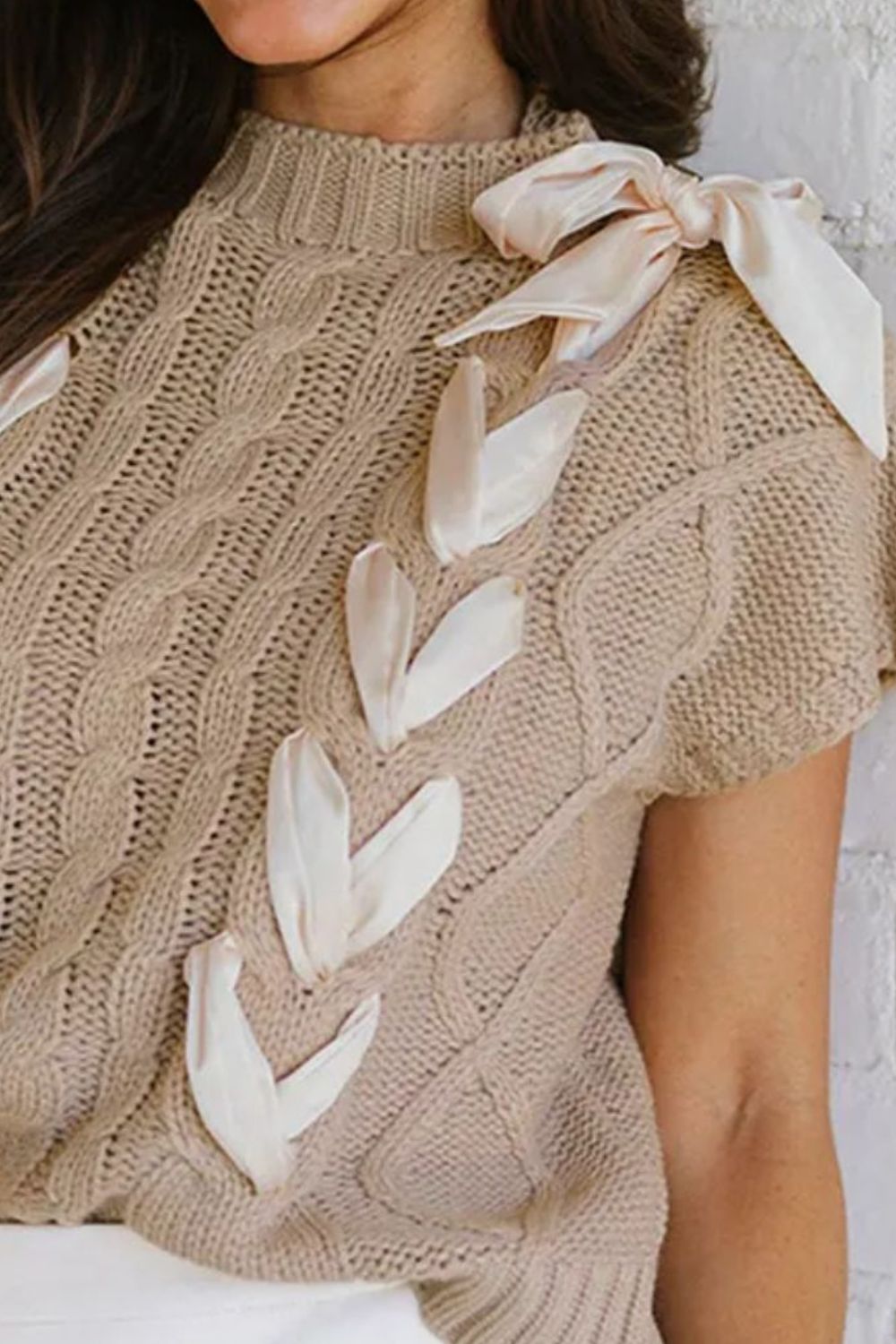 Cable-Knit Short Sleeve Sweater