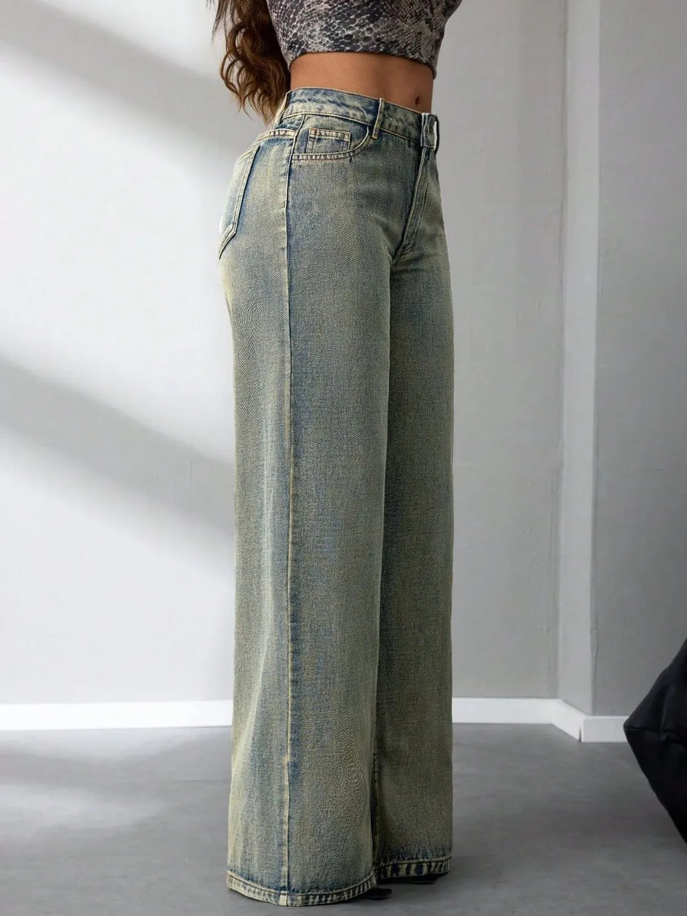 Trendy High Waist Wide Leg Jeans