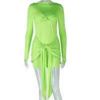 Elegant Solid Color High Waist Dress - MONLANE