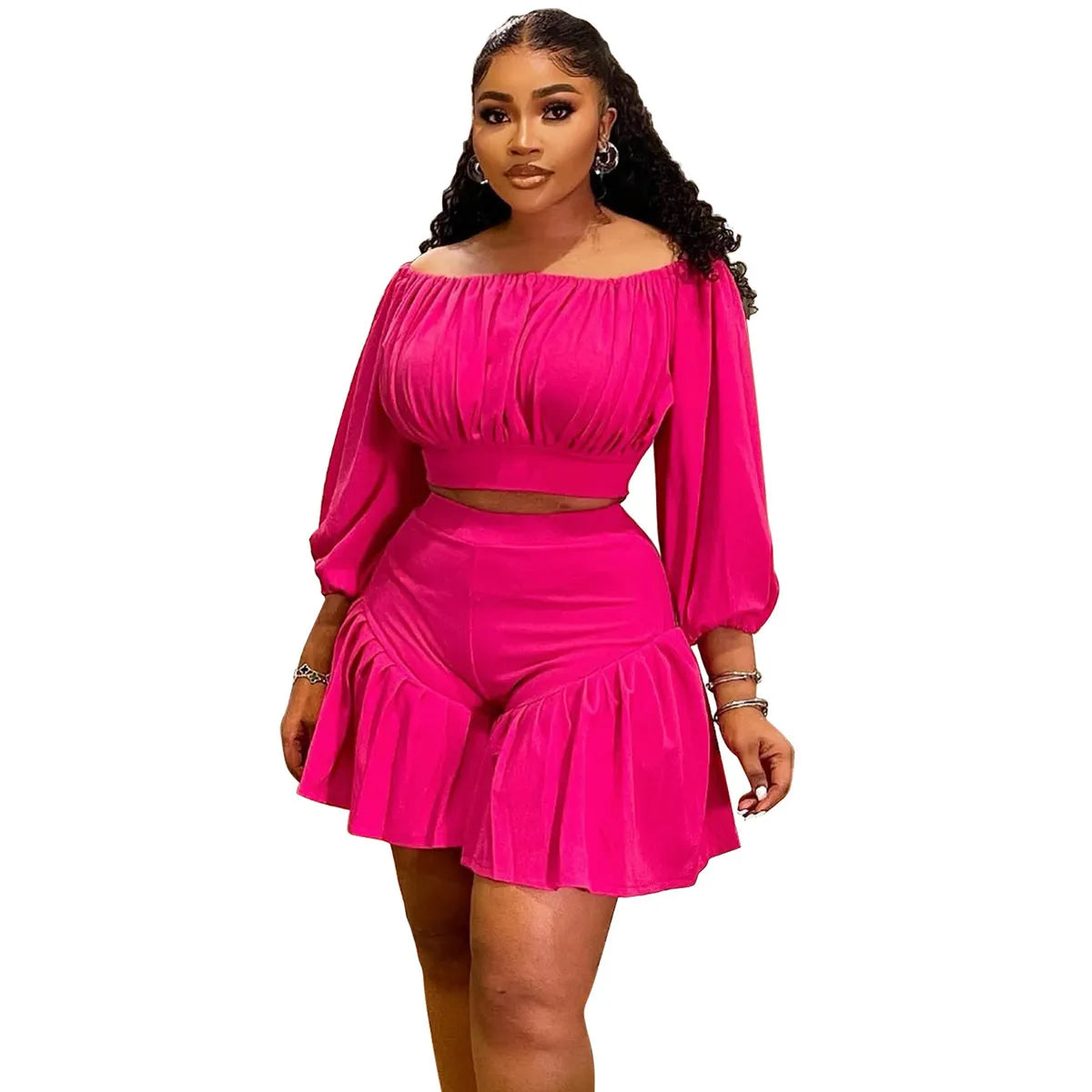 Casual Plus Size Pleated Shorts Set