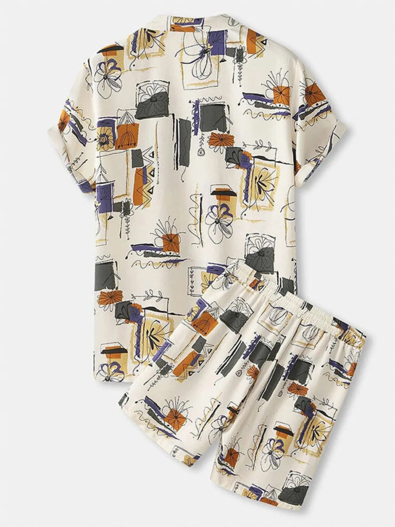 Men's Printed Button Up Shirt and Shorts Set