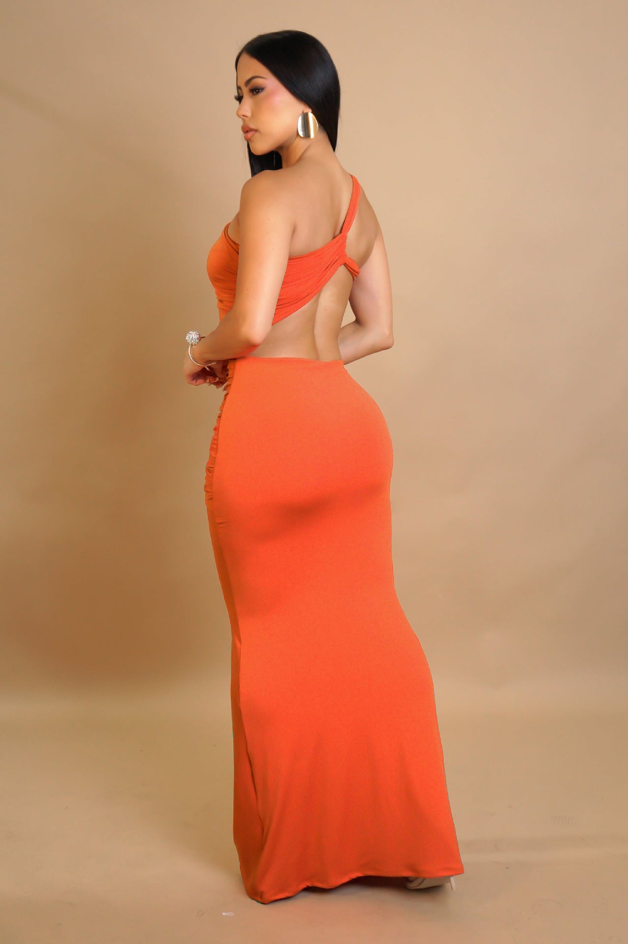 One Shoulder Pleated Long Dress