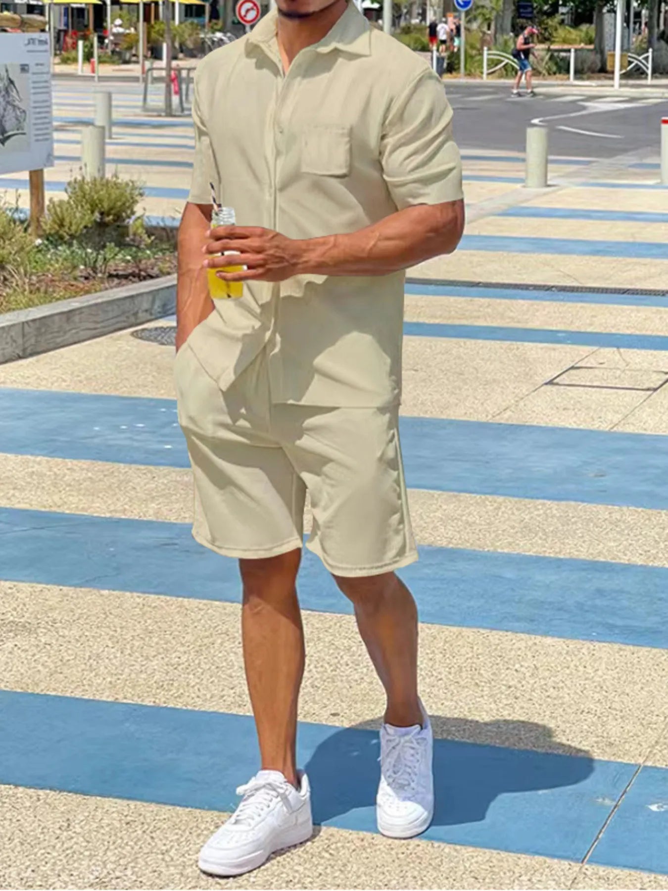 Men's Button Up Shirt and Shorts Set