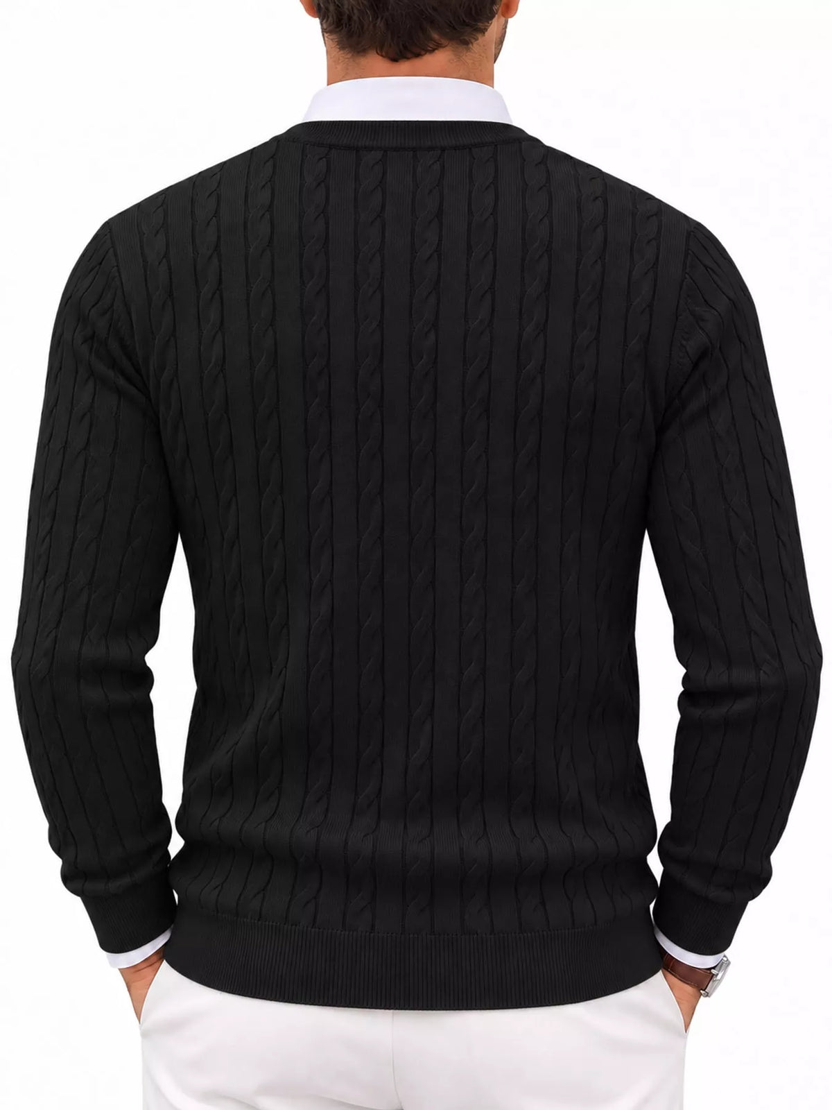 Men's cable-knit pullover sweater, view 15