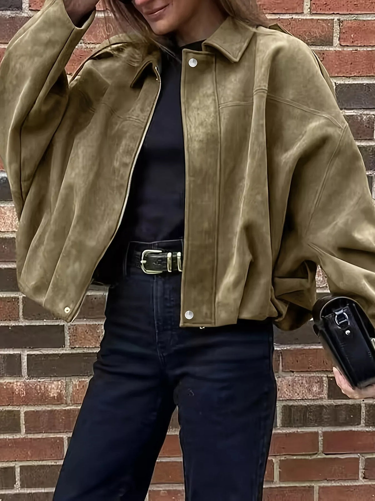 Army green cropped jacket, view 3