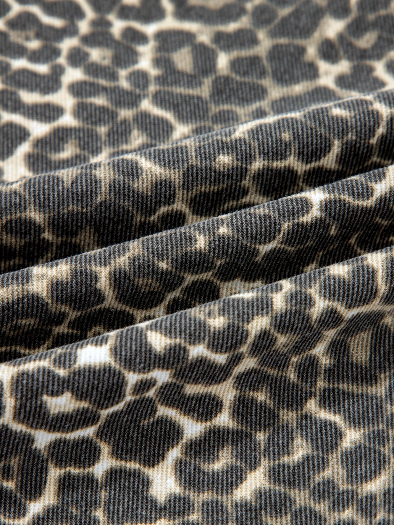 Leopard Print Short Sleeve Denim Shirt