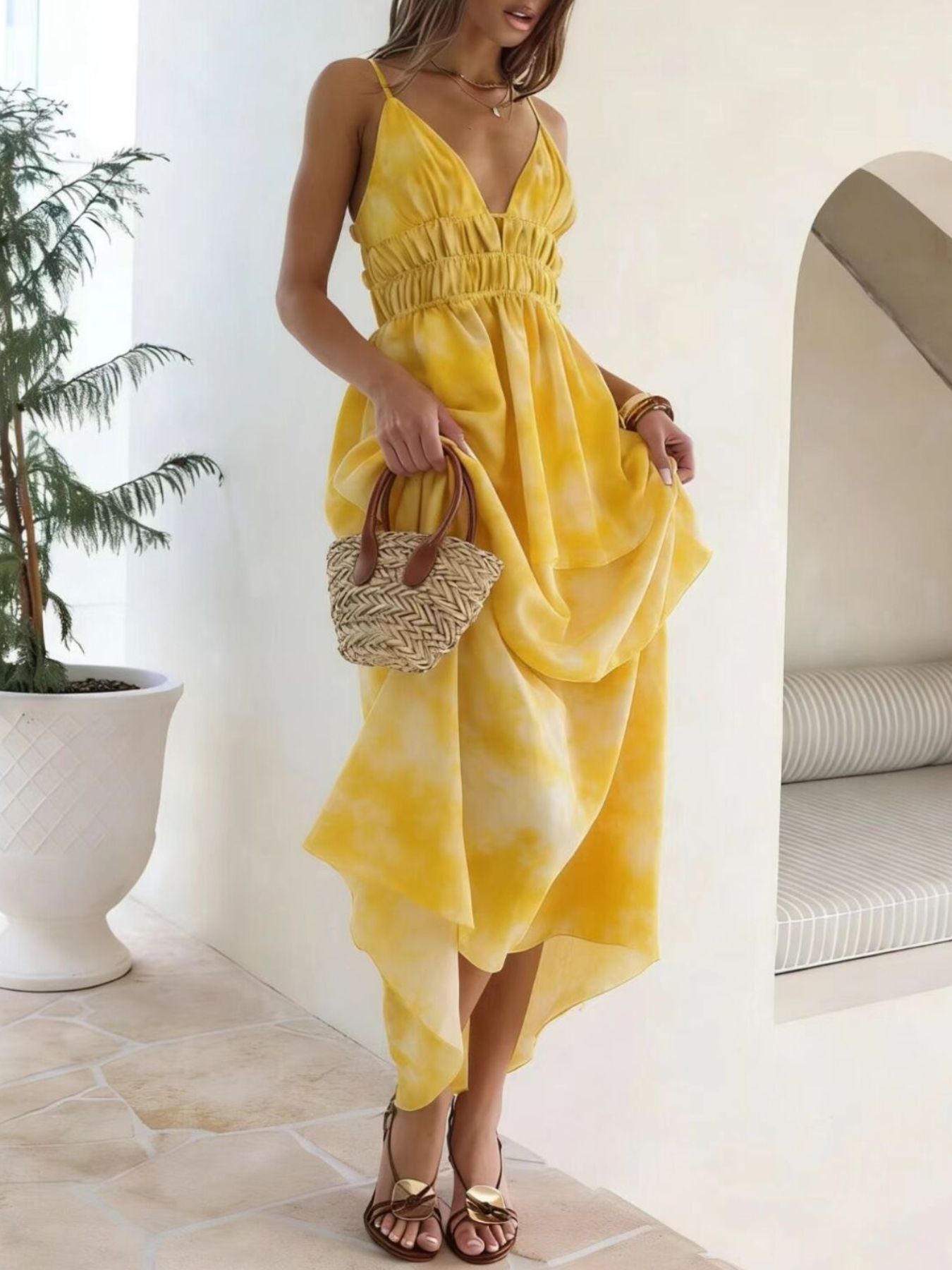 Tie-Dye Ruffled Layered Dress