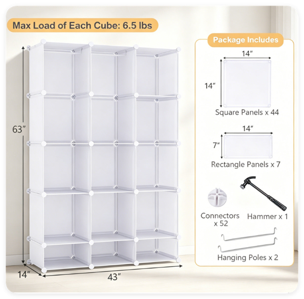 3-Cube White Modular Kids Closet