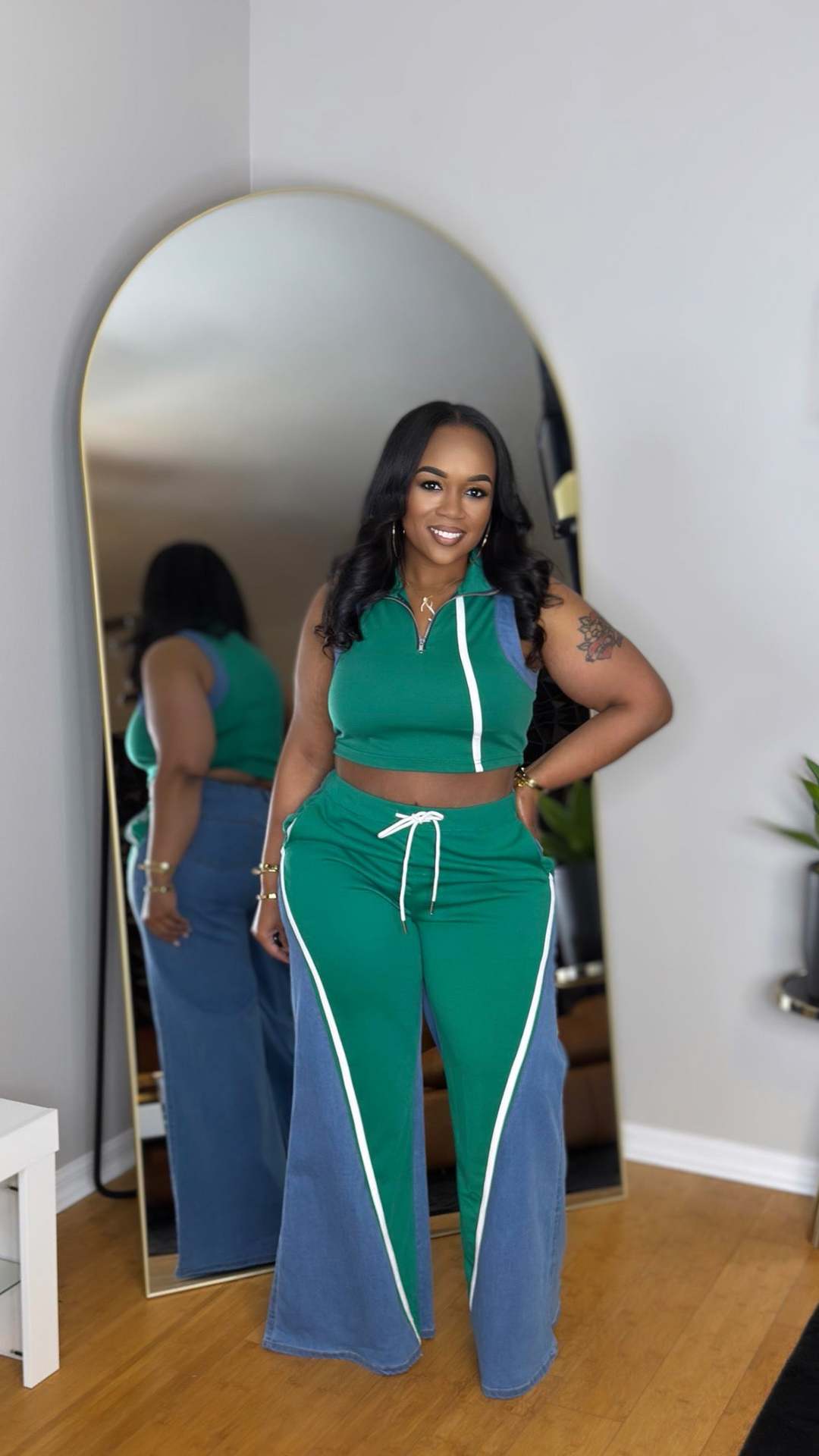 Cowboy Patchwork Sleeveless Pants Set