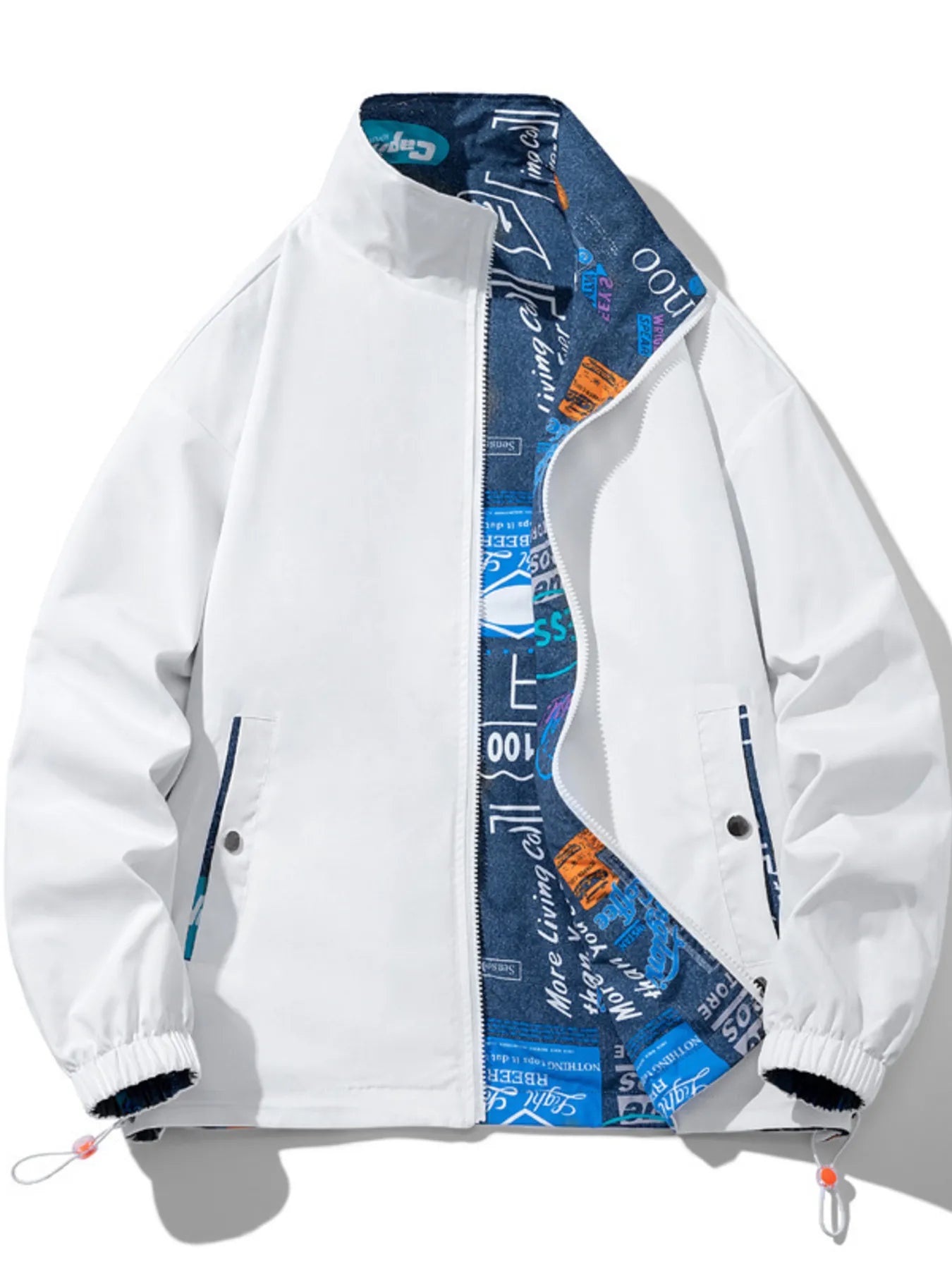 Men's Plus Size Printed Zip Up Jacket