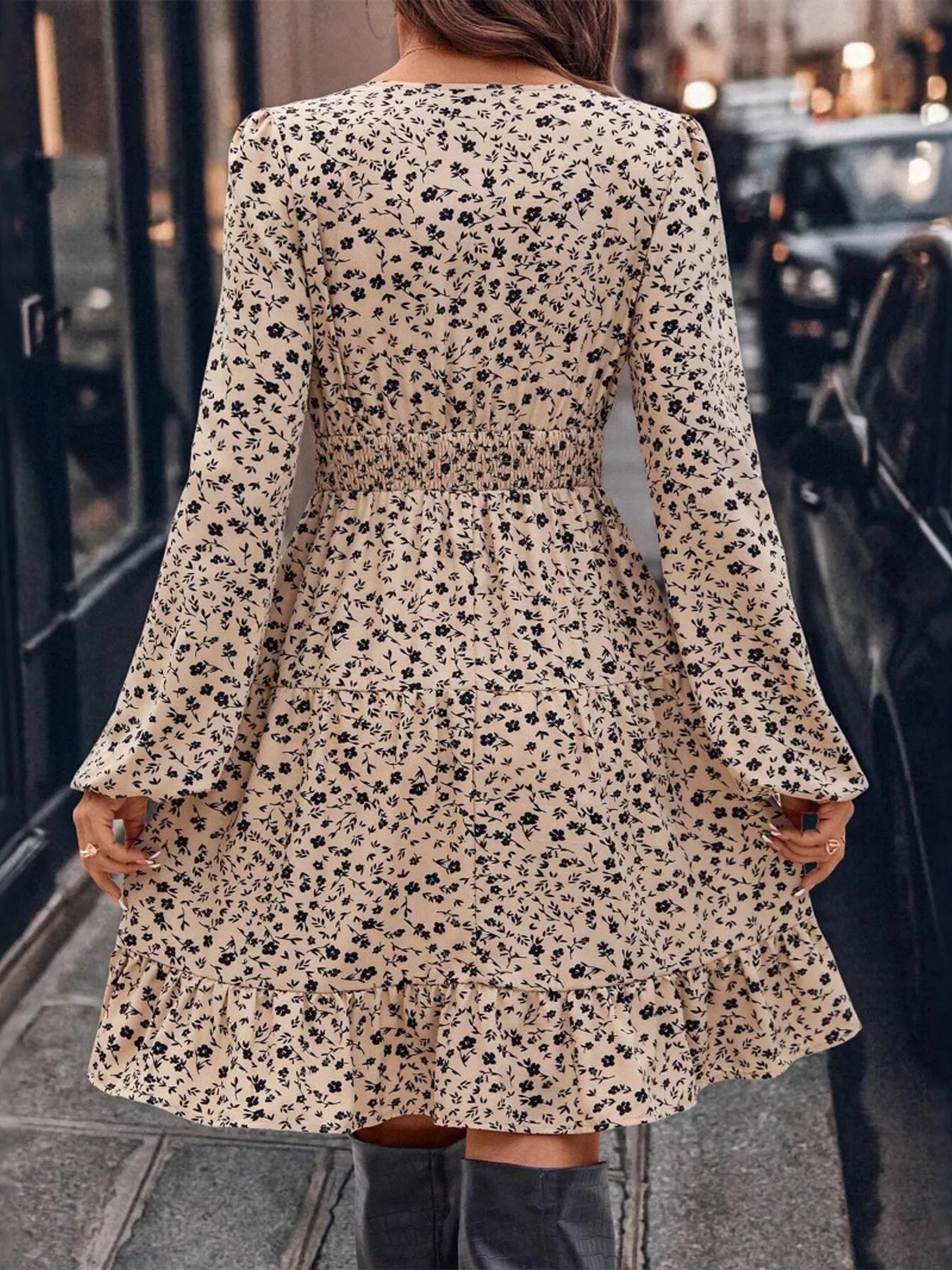 Long Sleeve Surplice A-Line Dress