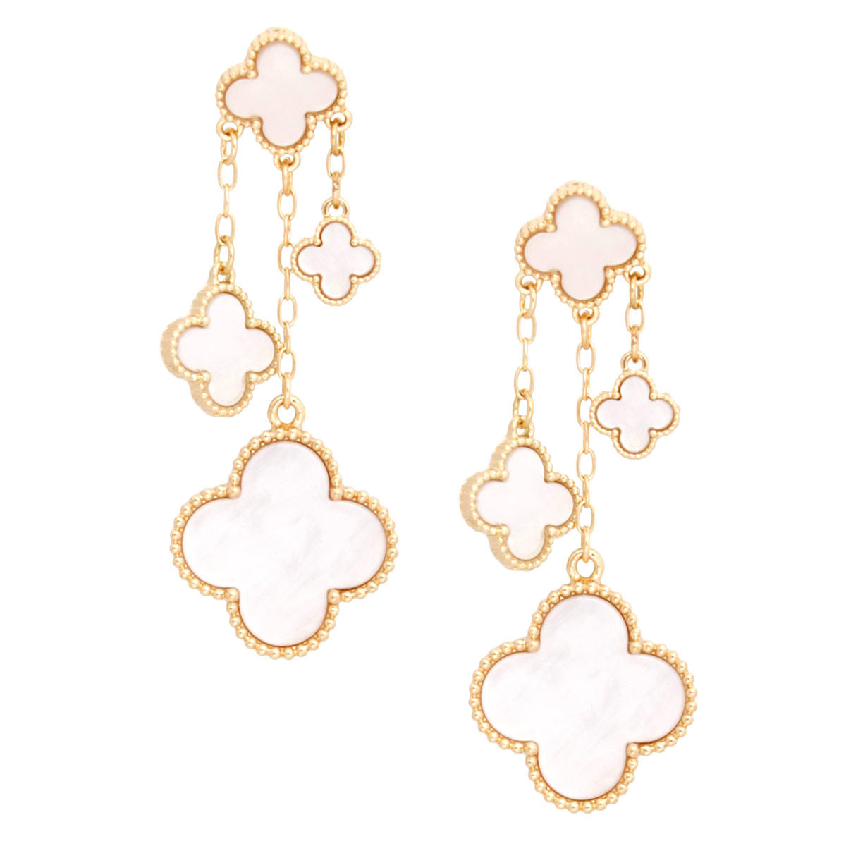 Dangle White Clover Gold Chain Earrings