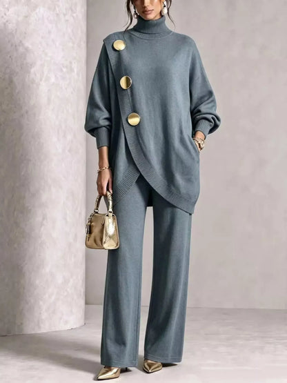 Turtleneck asymmetric sweater and pants set, view 9