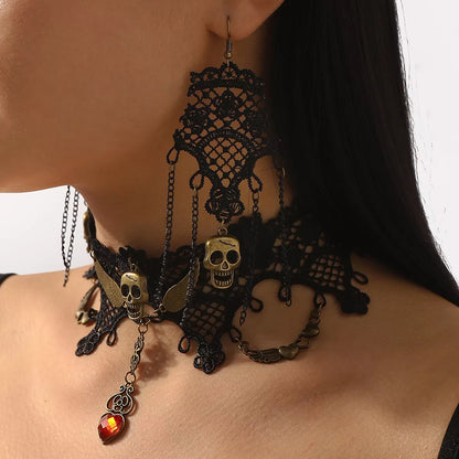 Halloween Lace Skull Necklace Set