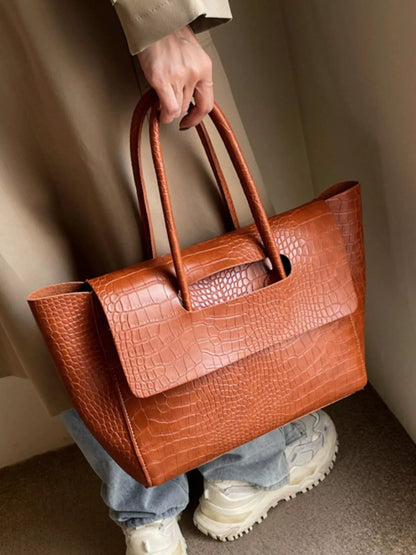 Crocodile-Embossed Shoulder Bag