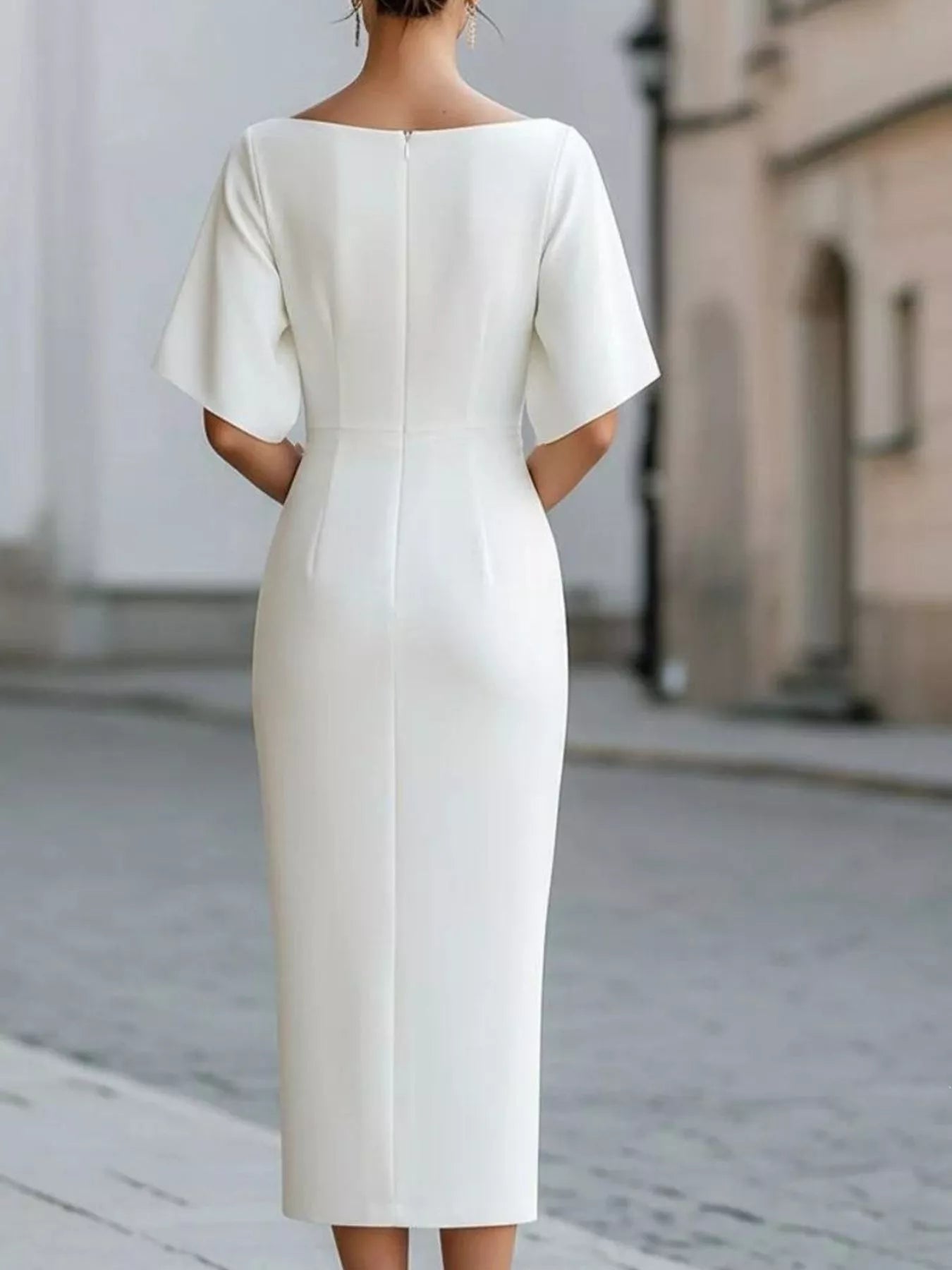 Half Sleeve Boat Neck Midi Dress