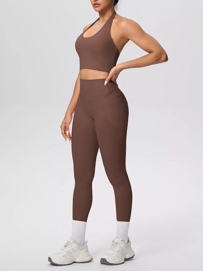 Halter Neck Crop Top & High-Waisted Leggings Set