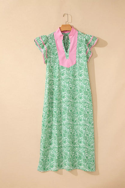 Contrast Trim Floral Midi Dress