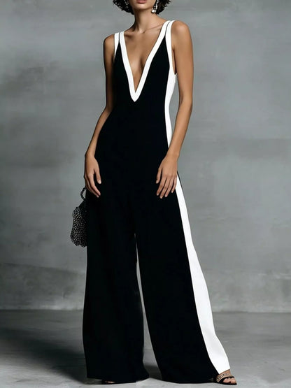 Deep V-Neck Wide-Leg Jumpsuit