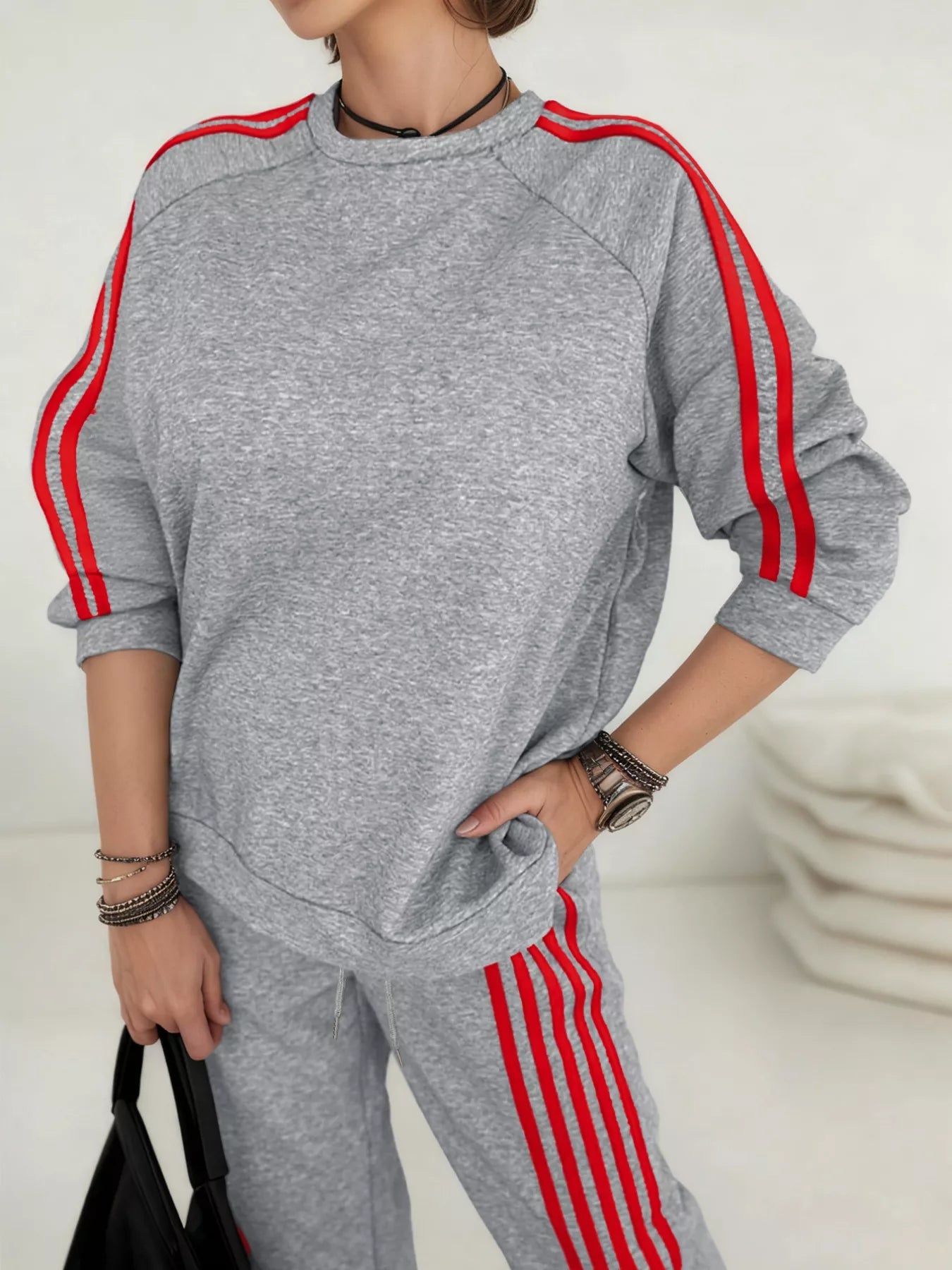 Casual Striped Sweatshirt and Pants Set