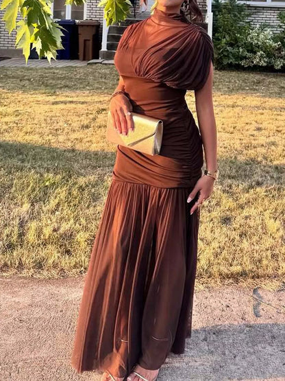 Mock neck ruched maxi dress, view 10