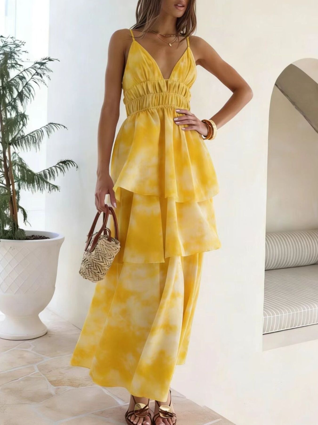 Tie-Dye Ruffled Layered Dress