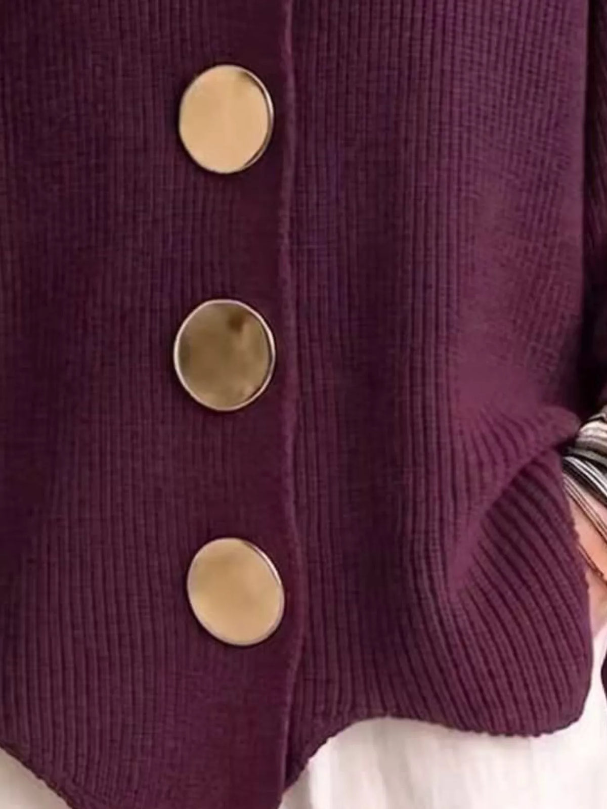 Plus Size Ribbed Knit Cardigan with Gold Buttons & Pockets