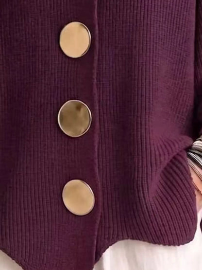 Ribbed knit gold-button cardigan, view 15