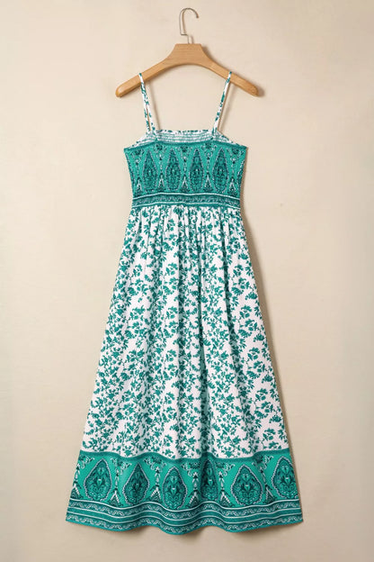 Floral Print Shirred Cami Maxi Dress