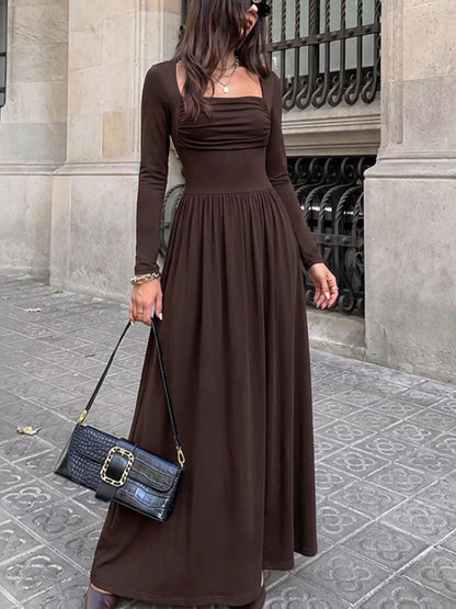 Ruched Square Neck Maxi Dress