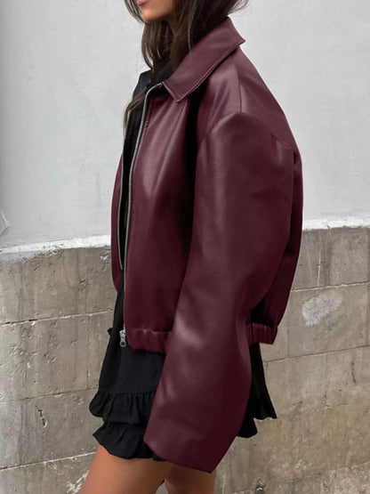 Faux Leather Zip Up Jacket