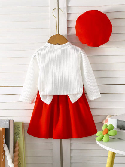 Children's Pleated Skirt Set with Hat