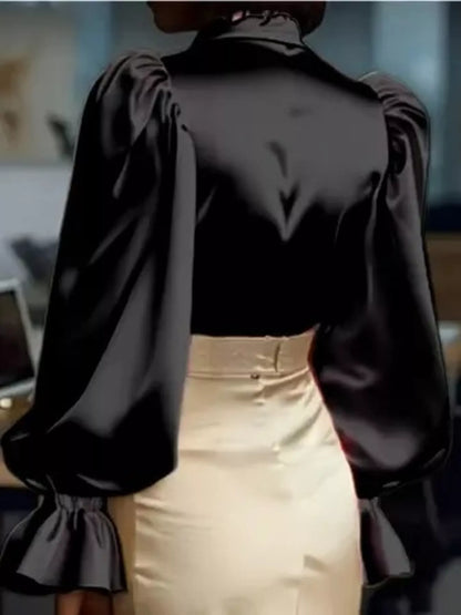 Satin Button Up Flounce Sleeve Shirt