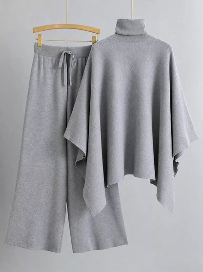 Turtleneck poncho sweater and pants set, view 14