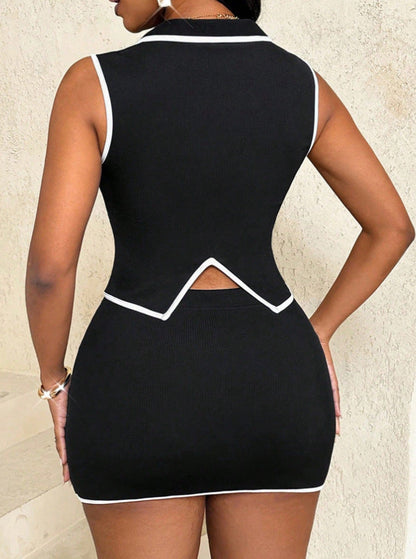 Color Blocking Short Skirt Set