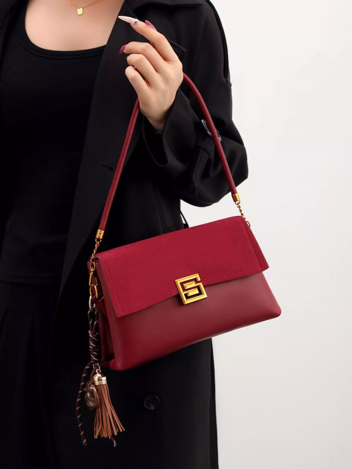 Small PU leather crossbody bag with gold-tone hardware