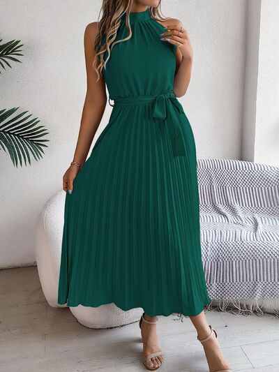 Tie Waist Pleated Dress