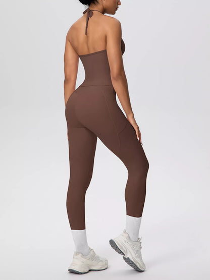 Halter Neck Cami and High-Waisted Leggings Active Set
