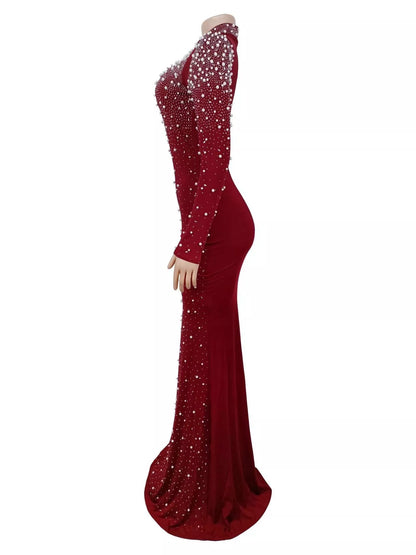 Rhinestone Long Sleeve Mermaid Maxi Dress