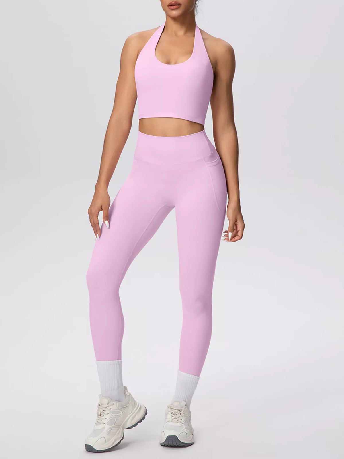 Halter Neck Crop Top & High-Waisted Leggings Set
