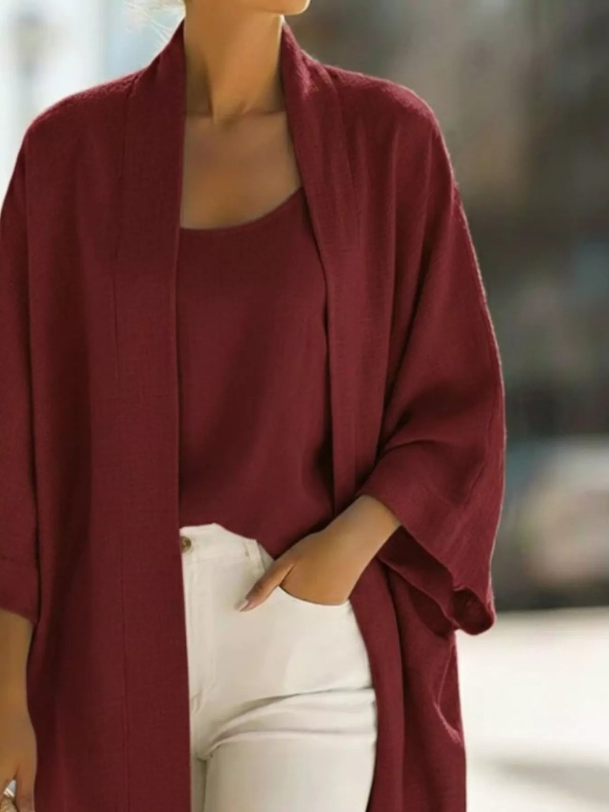 Full Size Open-Front Cardigan and Matching Tank Top Set Plus Size