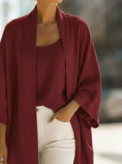 Full Size Open-Front Cardigan and Matching Tank Top Set Plus Size