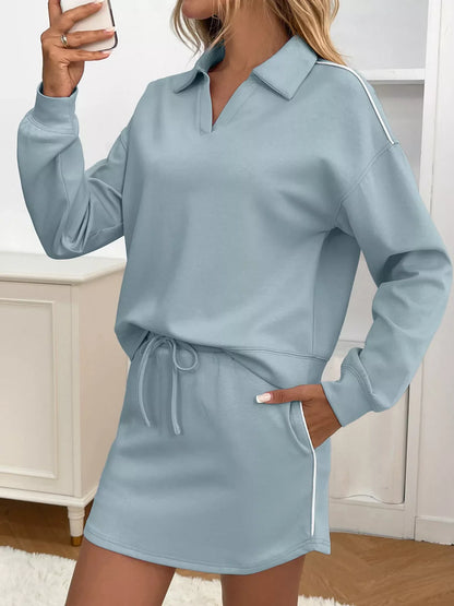 Dropped Shoulder Top and Skirt Set