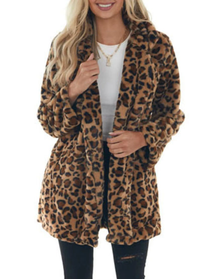Full Size Leopard Open Front Outerwear Plus Size
