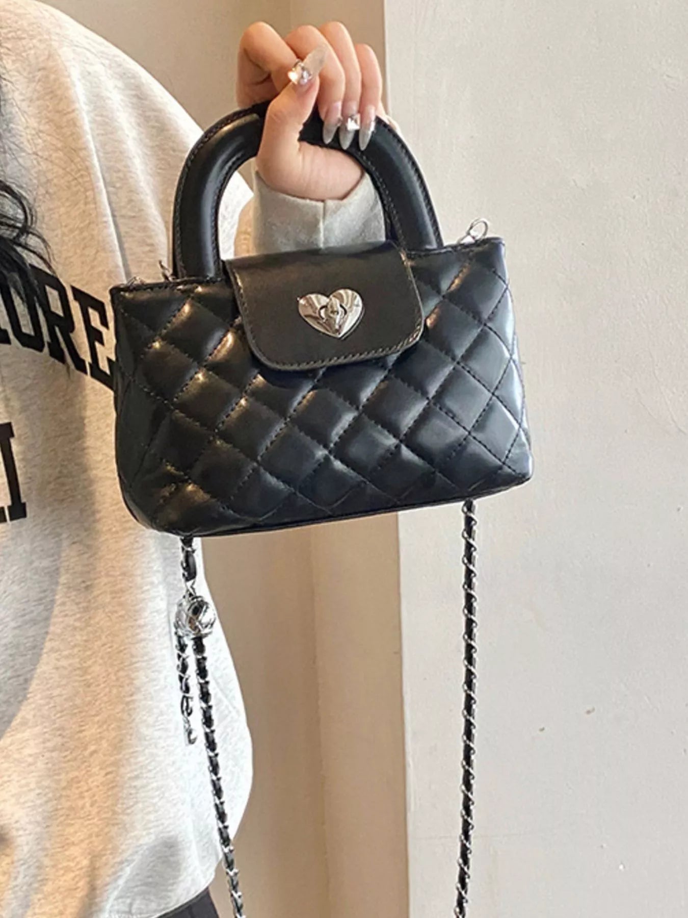 Quilted Heart Lock Crossbody Bag