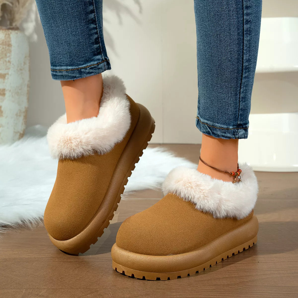 Faux fur lined flat boots, view 2