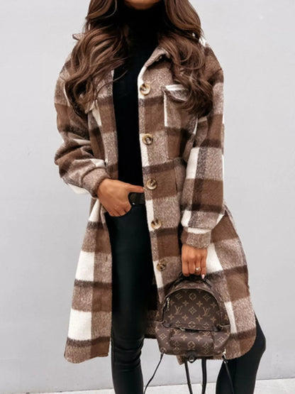 Longline Plaid Button Up Coat
